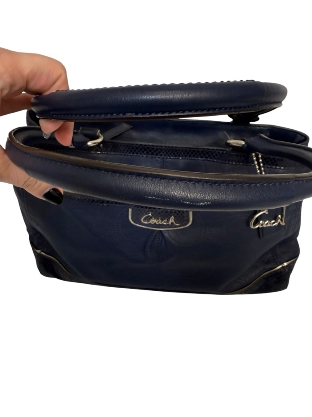 Coach Navy Leather Tote with Heart Charm Accent - Picture 4 of 13